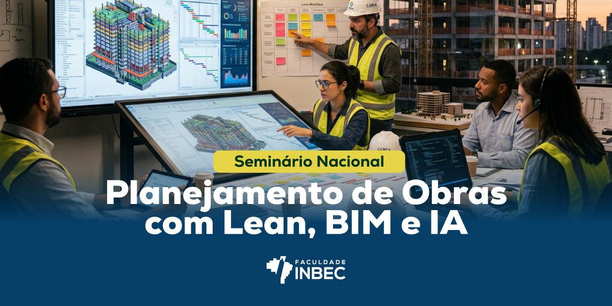 Ilustração do evento "Seminário Nacional de Planejamento e Controle de Obras com Lean, BIM e IA"