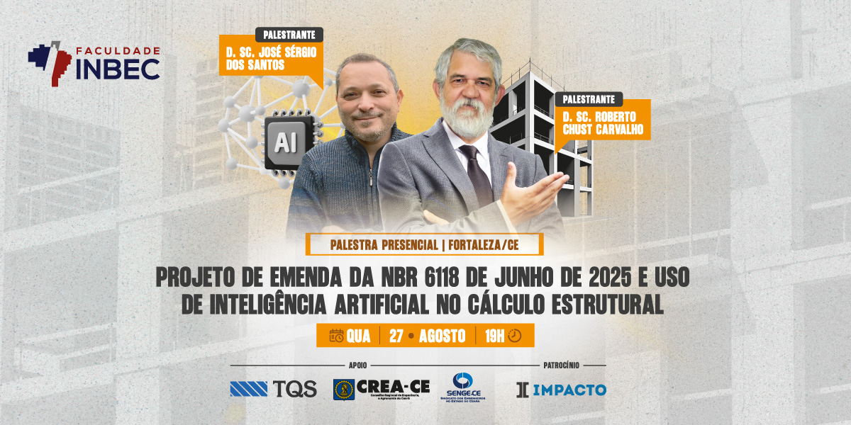 Ilustração do evento "Projeto de Emenda da NBR 6118 de Junho de 2025 e Uso de Inteligência Artificial no Cálculo Estrutural"
