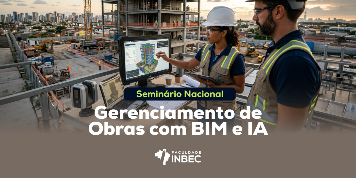 Ilustração do evento "Seminário Nacional: Gerenciamento de Obras com BIM e IA"